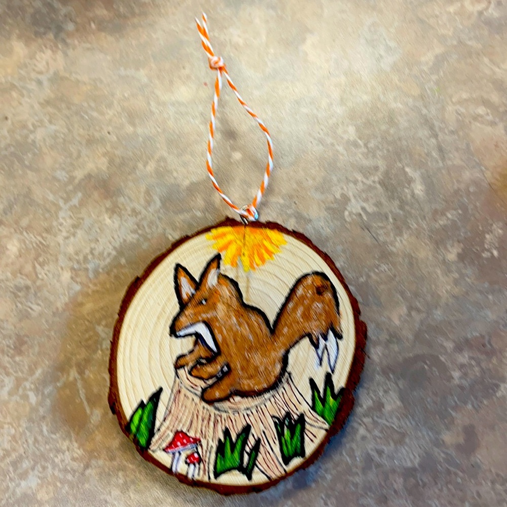 Handpainted fox Christmas ornament